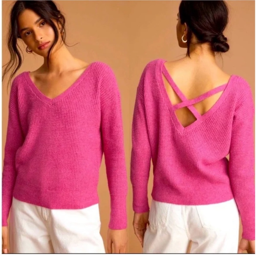 Anthropologie - Maeve Pink Cross Back Sweater